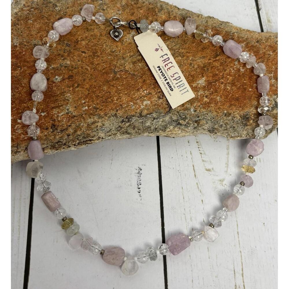 Peyote Bird Rose Quartz Beryl Crystal Sterling 17" Chunky Necklace J191‎